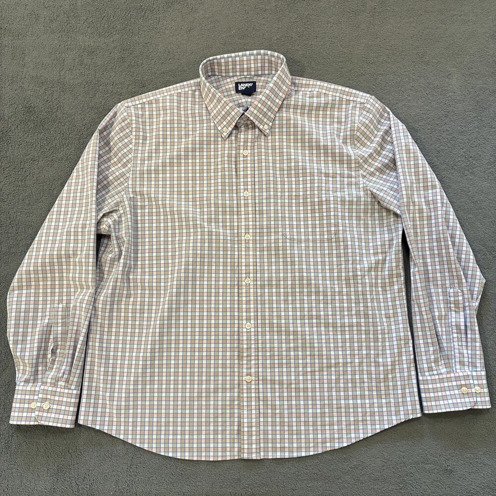 Lands' End Traditional Fit Multicolor Plaid Button Down Dress Shirt Mens Size XL
